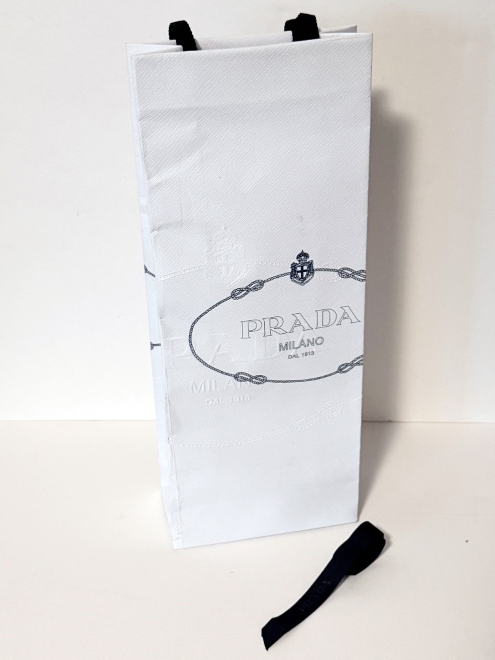 Prada White Shopping Gift Bag + 25” Logo Ribbon